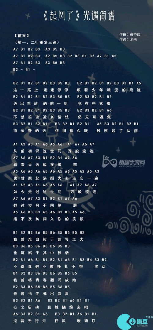 光遇起风了乐谱分享 起风了超简单数字简谱一览