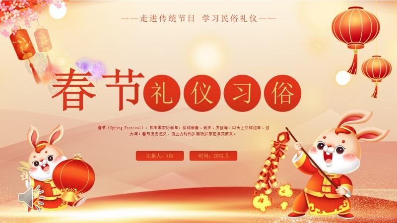中国风春节礼仪习俗介绍PPT课件模板