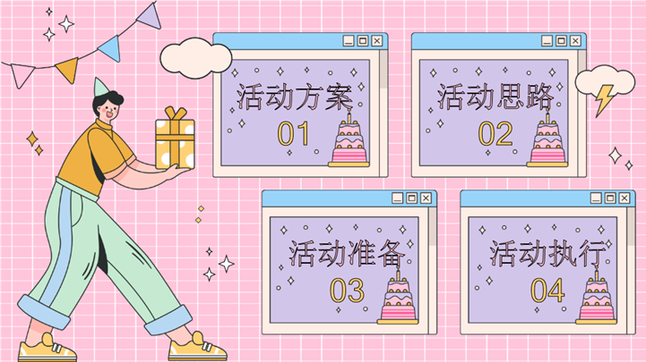 时尚扁平生日派对策划方案ppt模板
