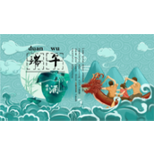 青绿国风祥云水纹龙舟竞渡