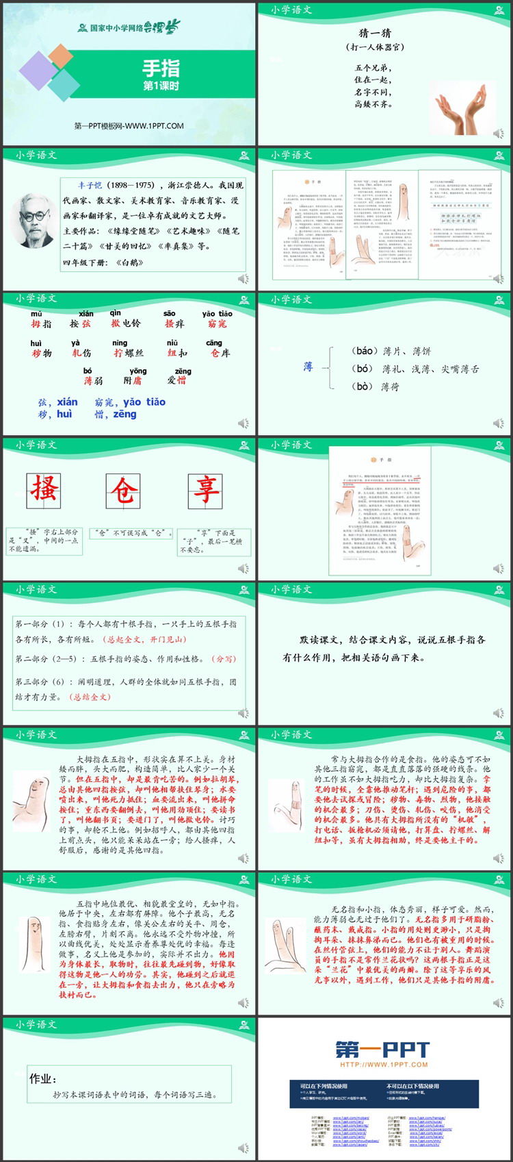 《手指》PPT课件资源下载：第一课时