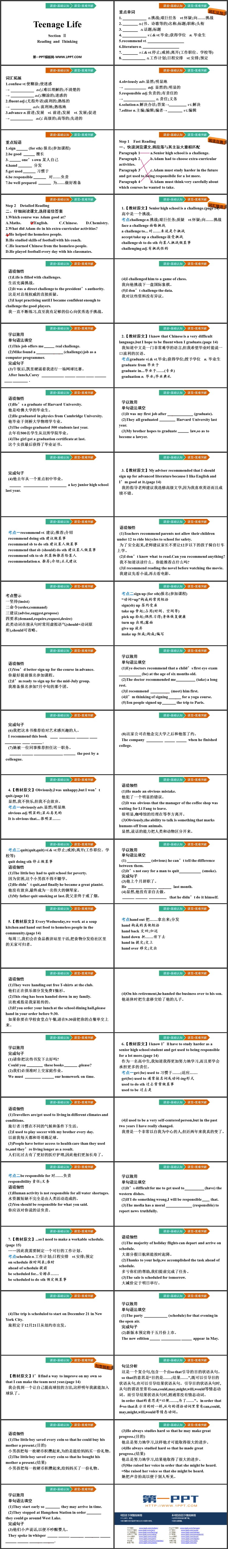 《Teenage Life》Reading and Thinking教学PPT免费课件