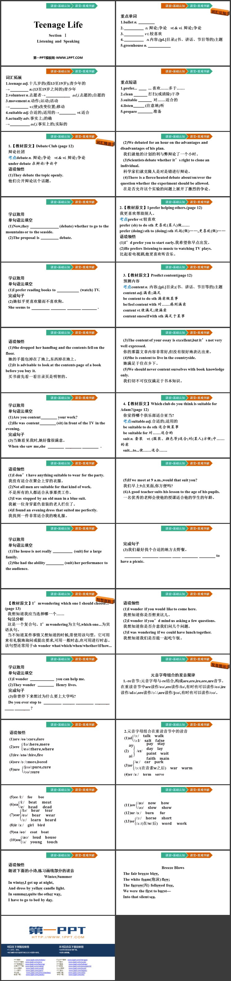 《Teenage Life》Listening and Speaking PPT课件资源下载