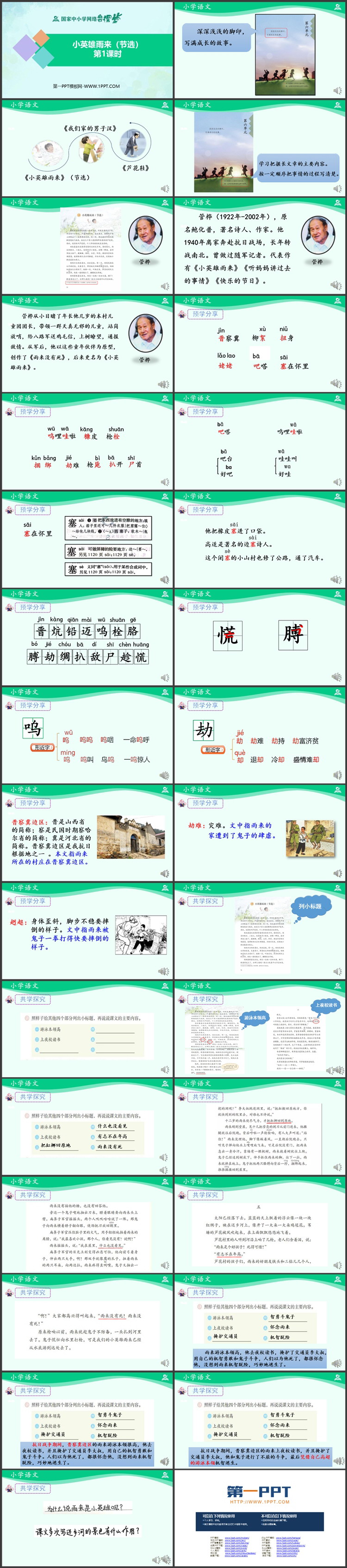 《小英雄雨来》PPT教学课件下载：第一课时
