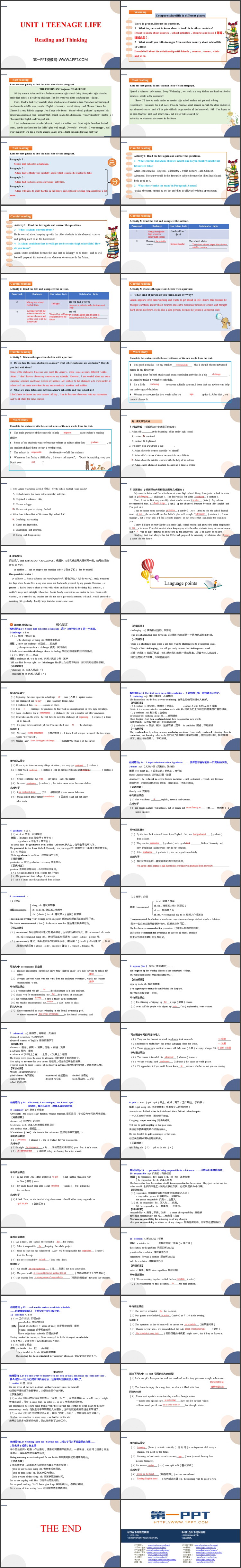 《Teenage Life》Reading and Thinking教学课件PPT下载