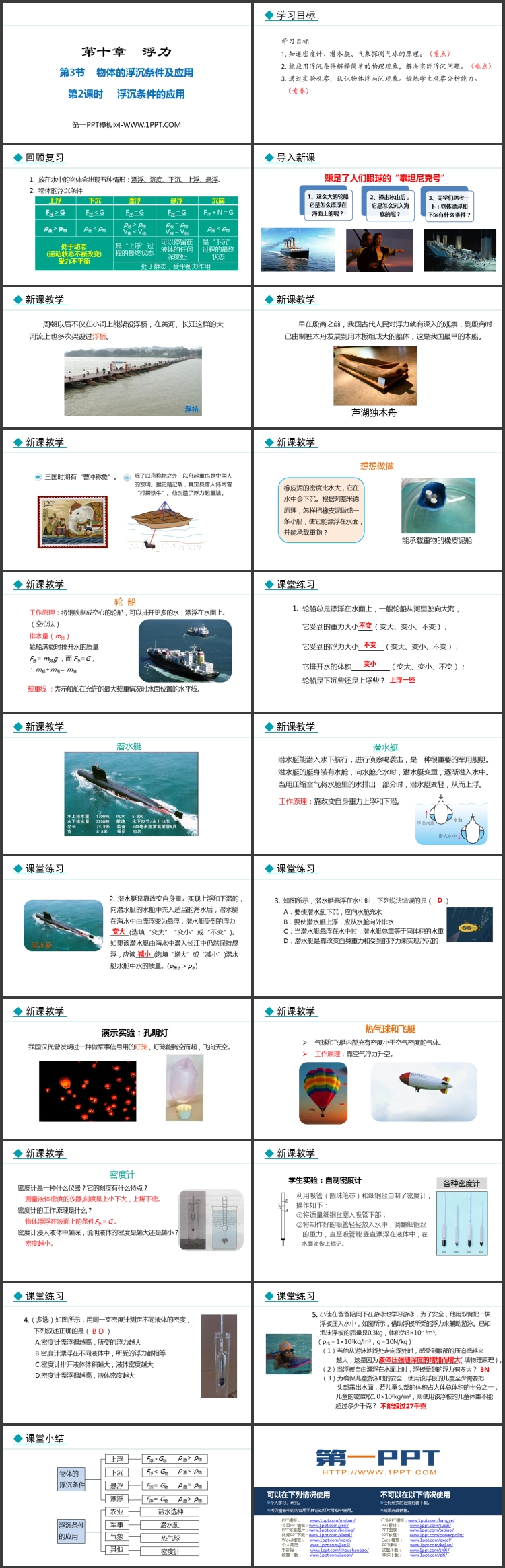 《物体的浮沉条件及应用》浮力教学课件下载：第二课时