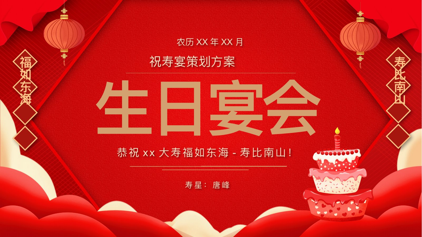 寿比南山福如东海祝寿宴策划PPT模板
