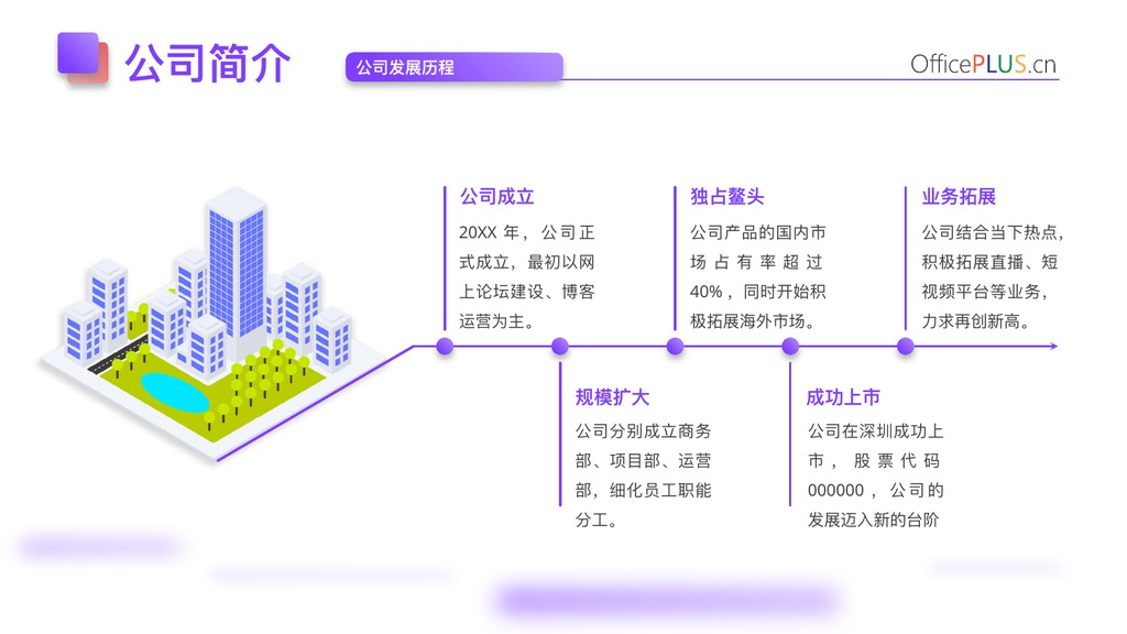 蓝紫插画风公司总结PPT模板