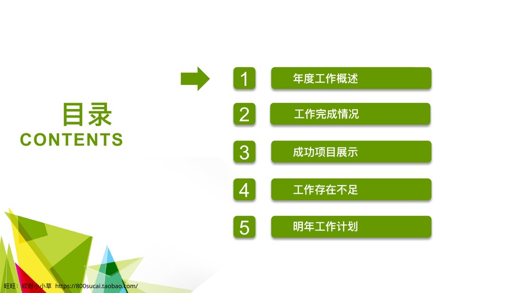 绿黄几何年度工作总结PPT模板