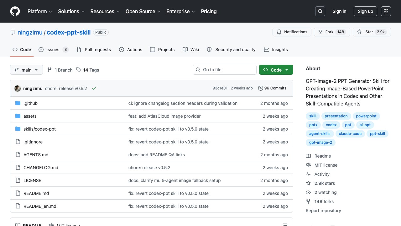 ningzimu codex-ppt-skill GitHub 官方仓库页面