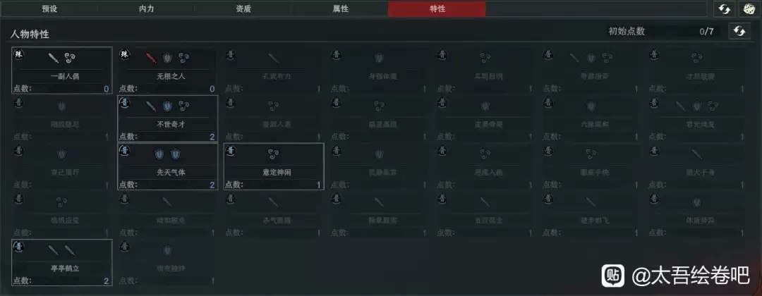 《太吾绘卷:天幕心帷》出生特质选择推荐