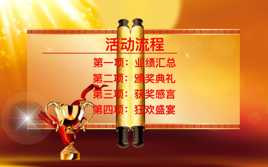 卷轴奖杯员工表彰PPT模板